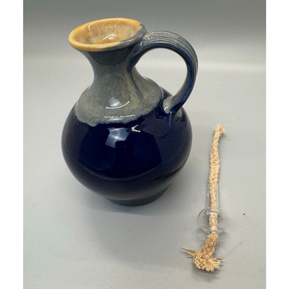 Tumbleweed Pottery Blue Gray Oil Lamp Vessel Vase Small Handle Pitcher Signed - Picture 7 of 10